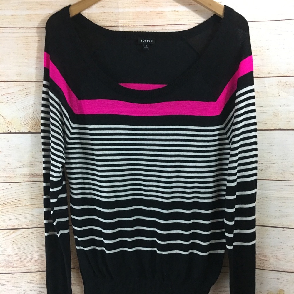 Torrid Striped Sweater Pink Black